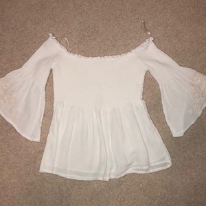 White Off the Shoulder Ribbed Top